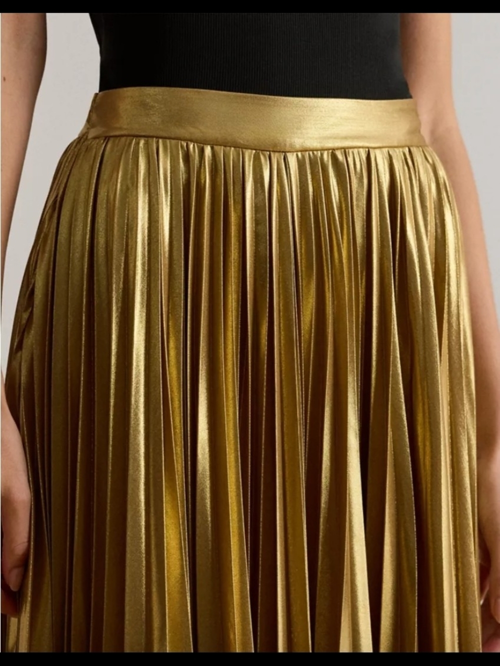Ralph Lauren Metallic Gold Pleated Maxi Skirt - Picture 4 of 9